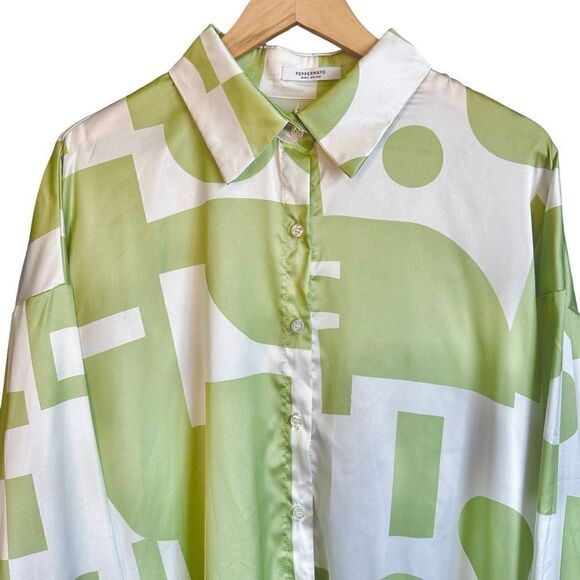 Peppermayo Faye Mini Shirt Dress Sage Retro Geometric Abstract - Picture 4 of 16